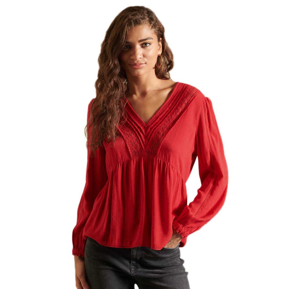 Clothing Superdry Jenny Lace Blouse Red