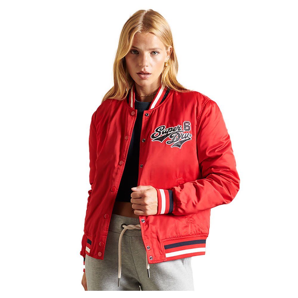 Women Superdry Varsity Bomber Jacket Red