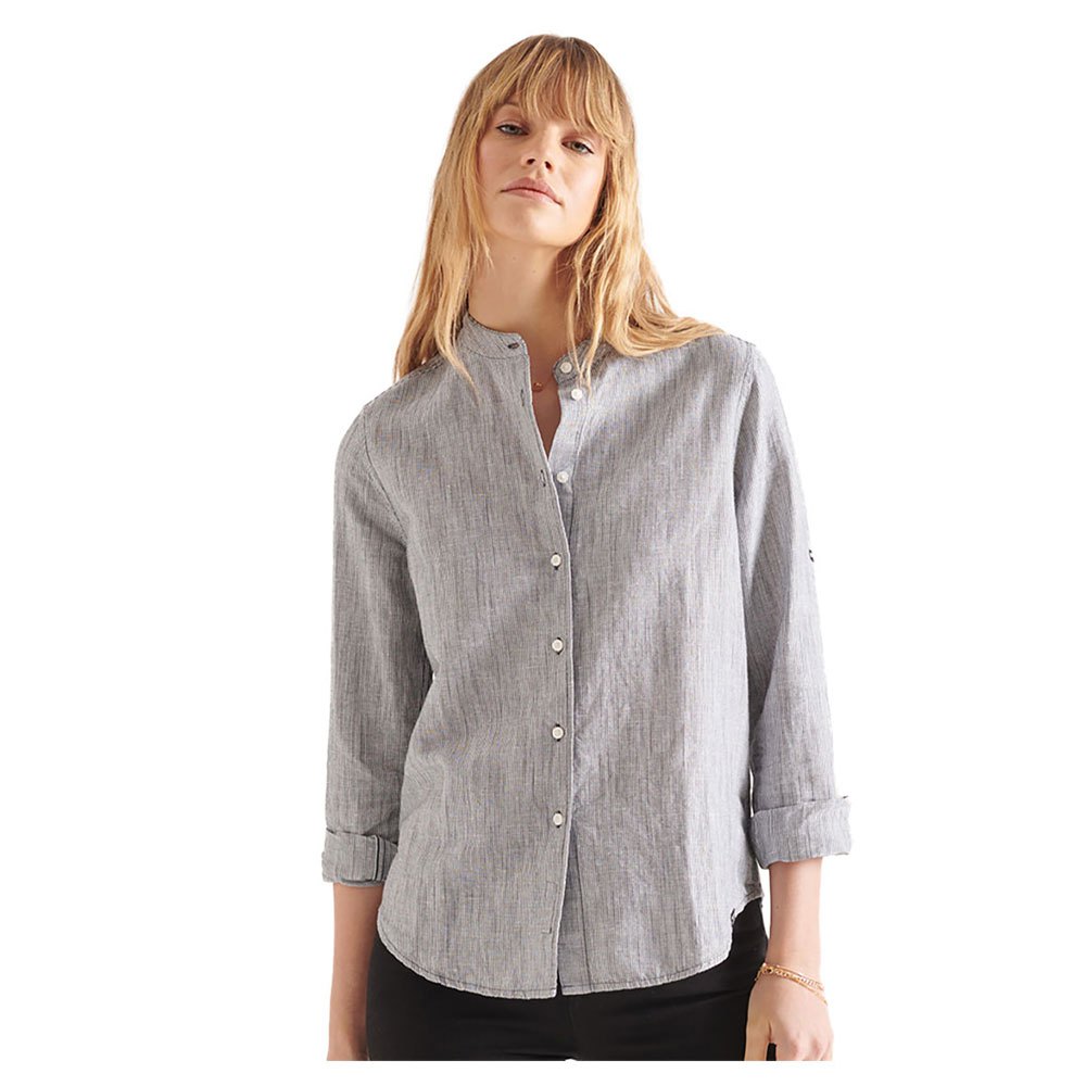 Blouses And Shirts Superdry Studios Linen Grandad Long Sleeve Shirt Grey