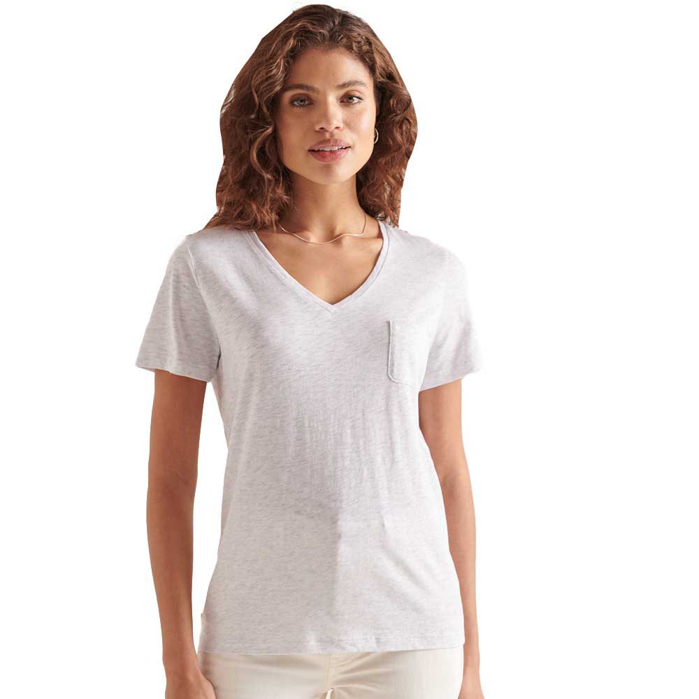 Women Superdry Studios Pocket V Neck Short Sleeve T-Shirt Grey