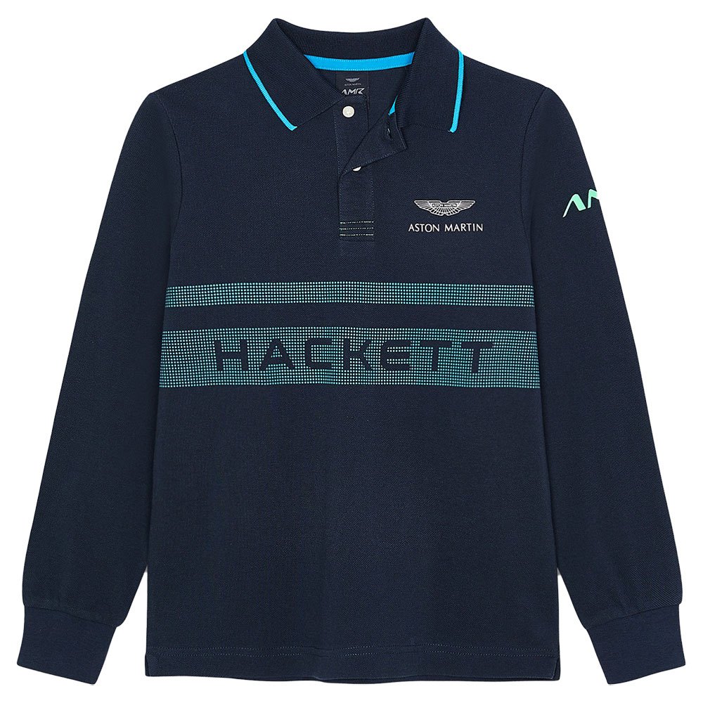 Clothing Hackett Amr Chest Panel Long Sleeve Youth Polo Blue