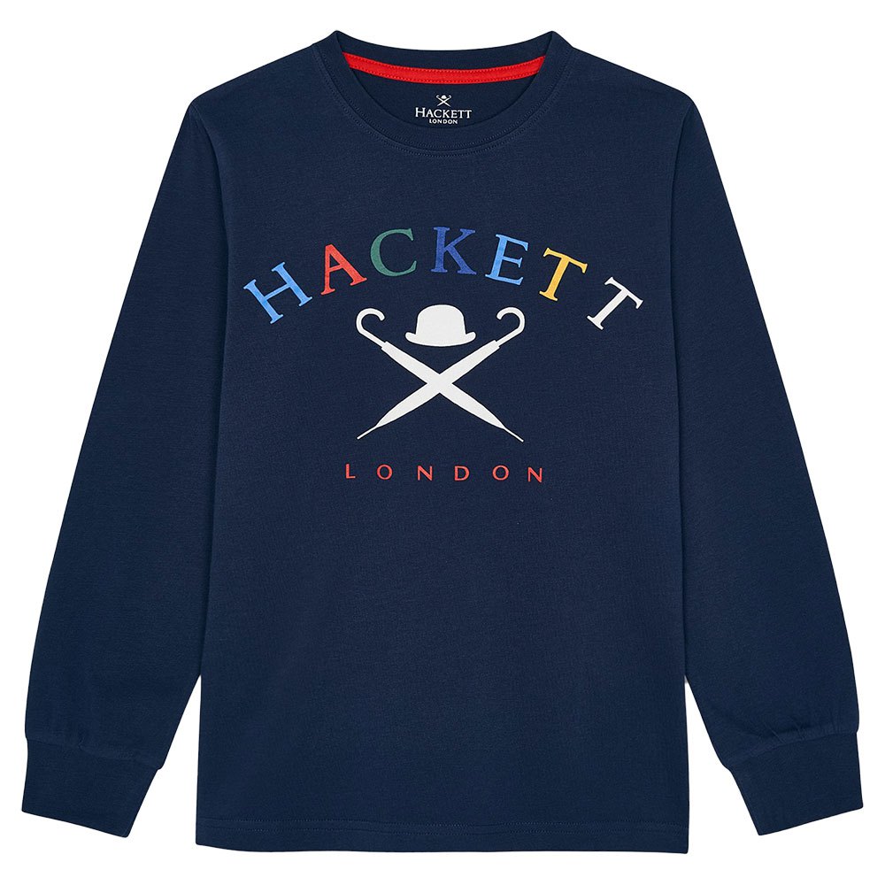 Boy Hackett Logo Brand Long Sleeve Boy T-Shirt Blue