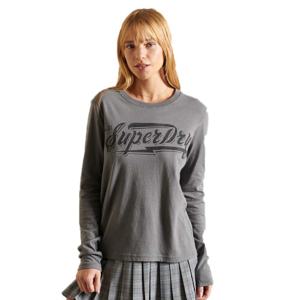 Women Superdry Boho Graphic Long Sleeve T-Shirt Grey
