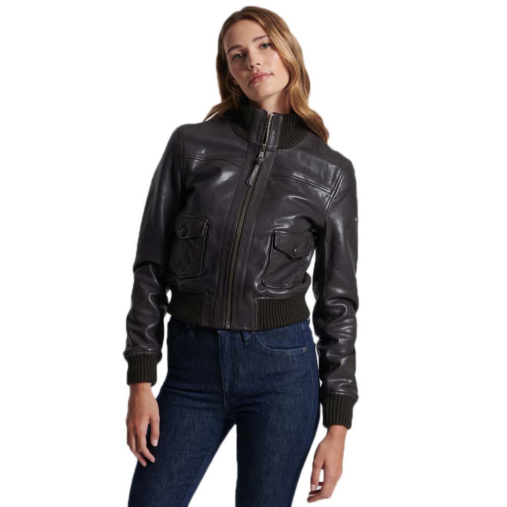 Superdry Studios Knit Collar Leather Bomber Jacket 
