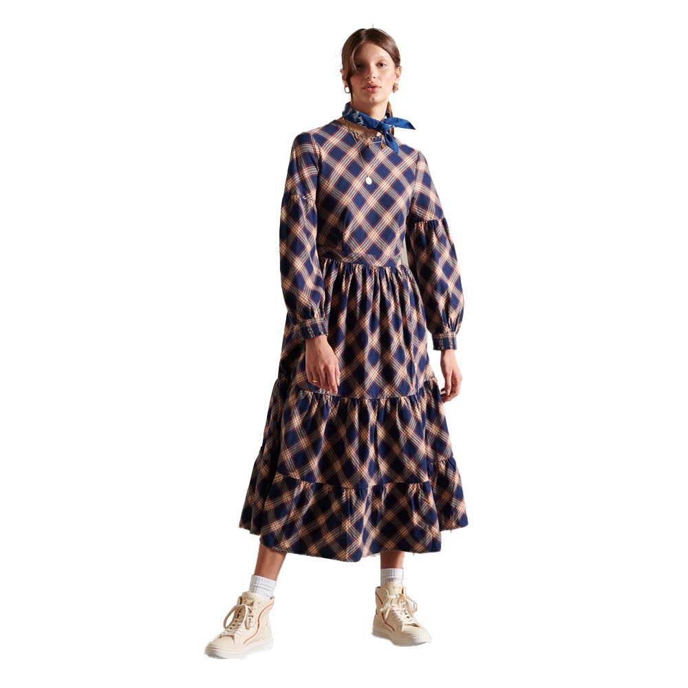 Femme Superdry Robe Woven Check Navy Check