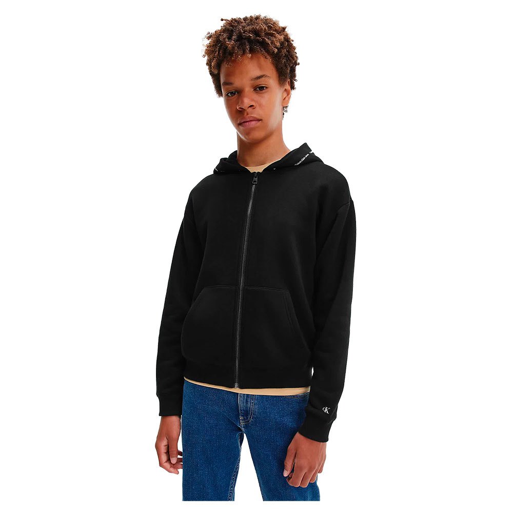 Boy Calvin Klein Micro Logo Relaxed Full Zip Sweatshirt Black