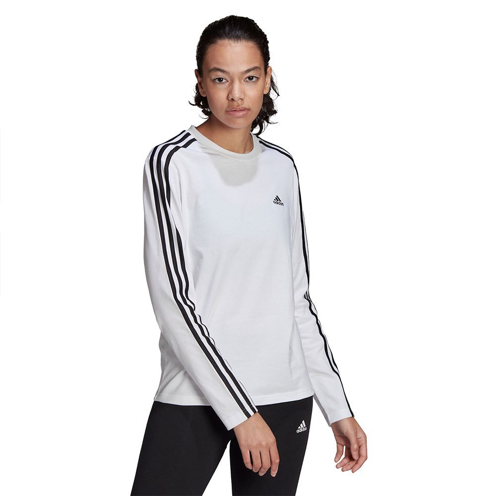 Vêtements adidas T-shirt Manches Longues 3 Stripes White / Black