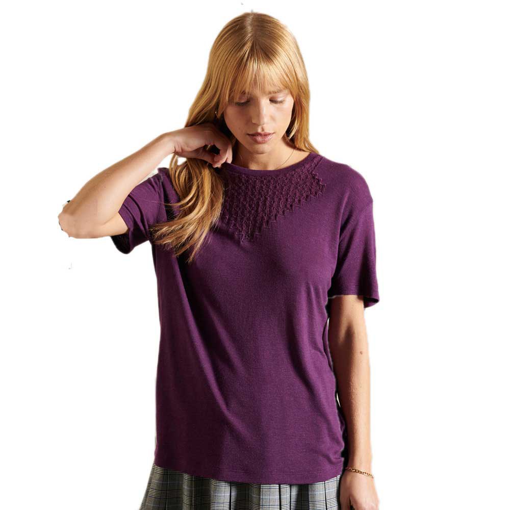 Blouses And Shirts Superdry Chevron Lace Jersey Short Sleeve Blouse Purple