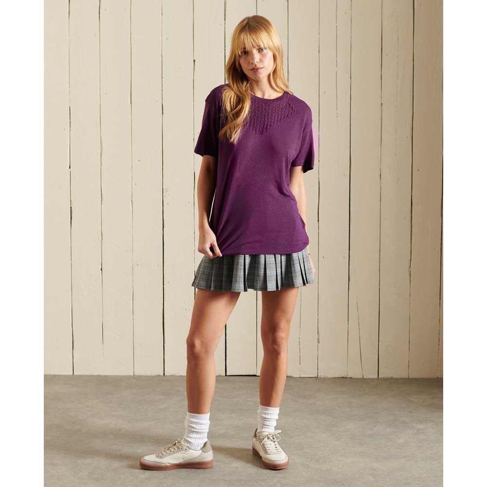Blouses And Shirts Superdry Chevron Lace Jersey Short Sleeve Blouse Purple