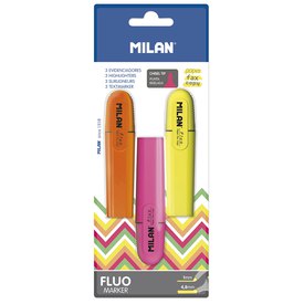 MILAN Blíster 3 Marcadores Fluorescentes (Amarillo Naranja Y Rosa)